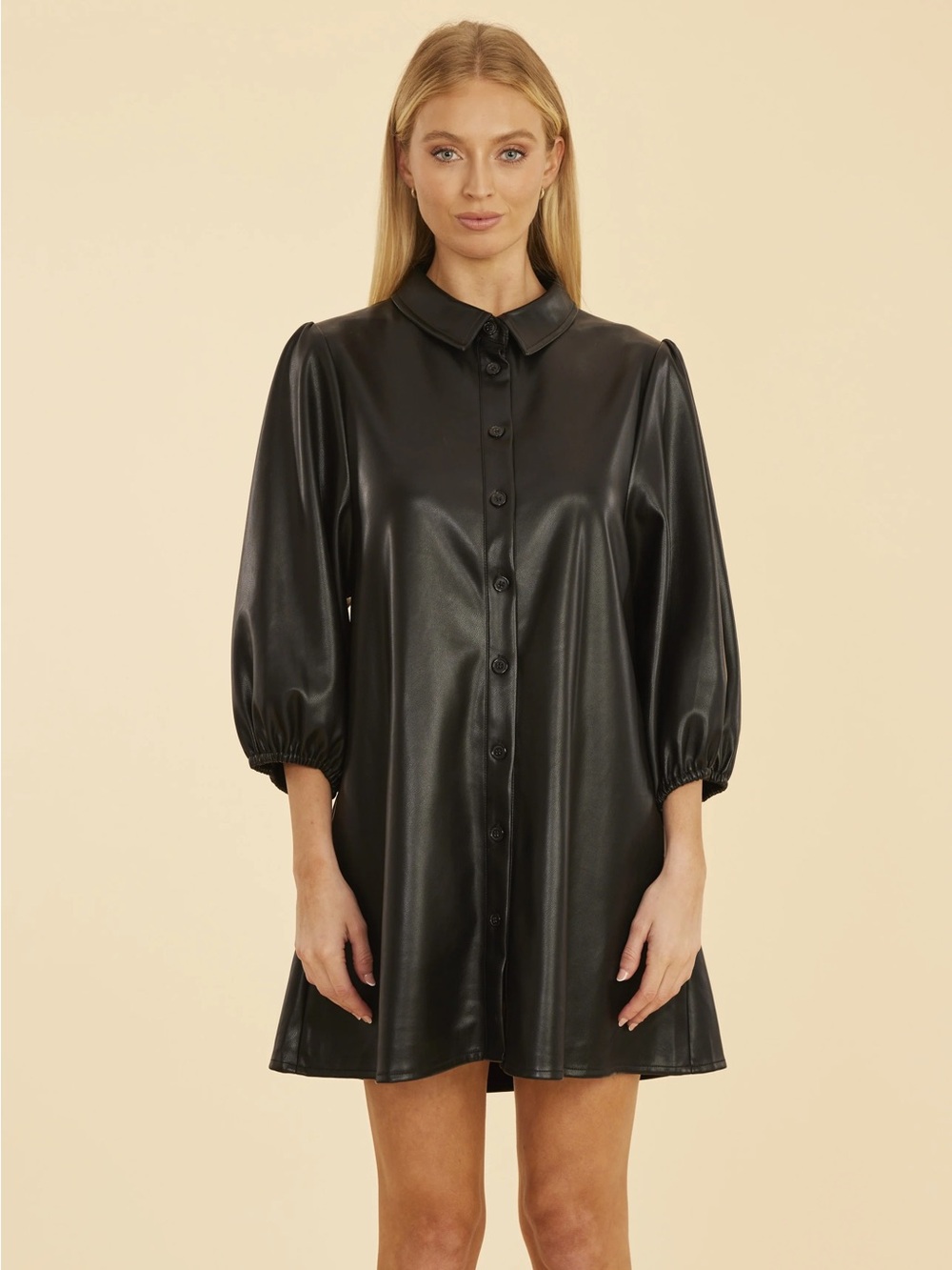 Zara Black Faux Leather Button-Front Shirt Jacket